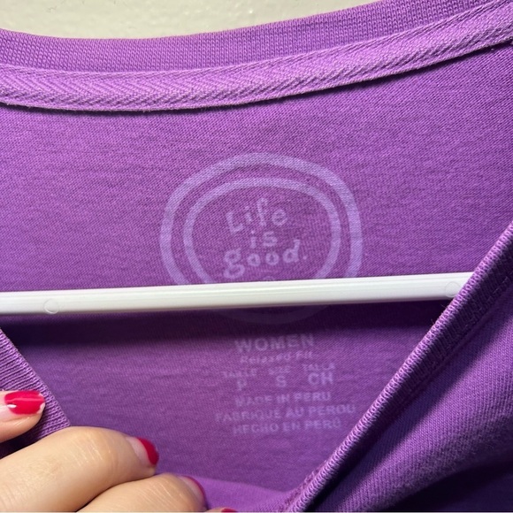 Life is Good Relaxed Fit Purple “Love” Floral Long Sleeve Top Size Small - Picture 5 of 8